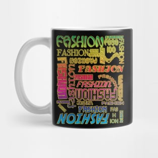 THE WORD FASHION in Many Typefaces by Beautiful WORDSMITH LGBTQIA RAINBOW COLORS Mug